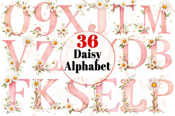 April Daisy Birth Flower Alphabet: Soft Pink Floral Letters