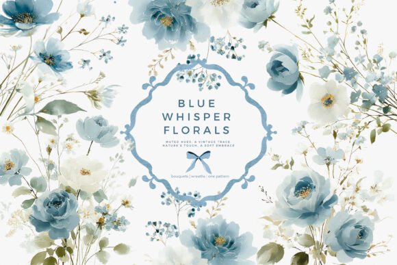 Blue Preppy Flowers Watercolor Clipart: Your Go-To Design Asset