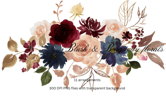 Burgundy & Blue Fall Flower Clipart for Your Projects