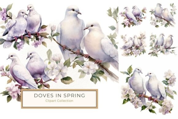 Elegant White Doves on Floral Branch: A Touch of Romance