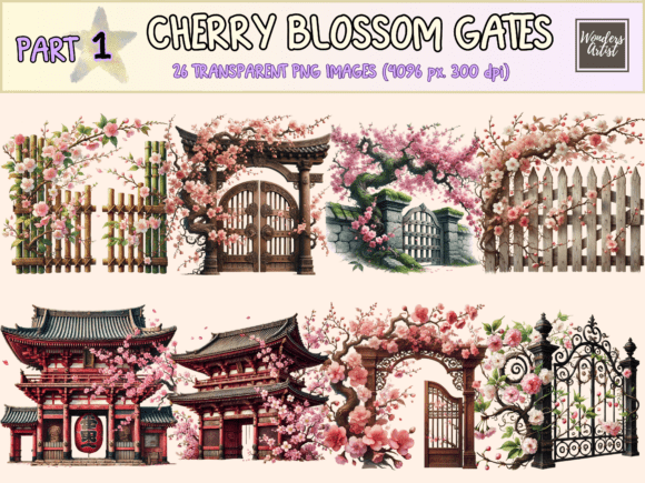Elevate Your Designs with Cherry Blossom Gates Clipart