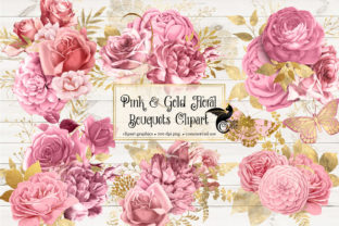 Elevate Your Projects with Pink and Gold Floral Bouquets Clipart