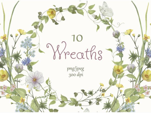Embrace Natural Elegance with the Watercolor Meadow Wreaths Set
