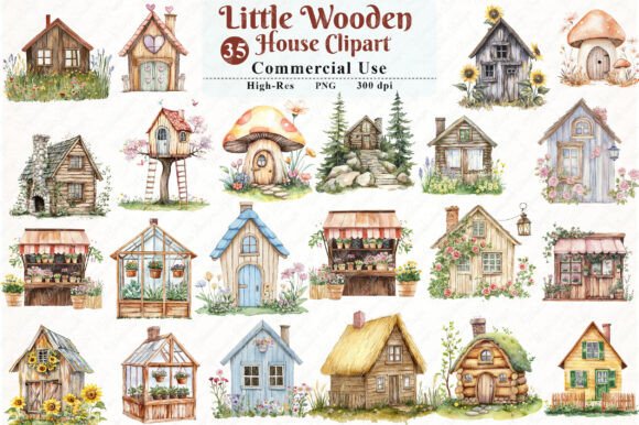 Enchanting Watercolor Little Wooden House Clipart for Creative Projects
