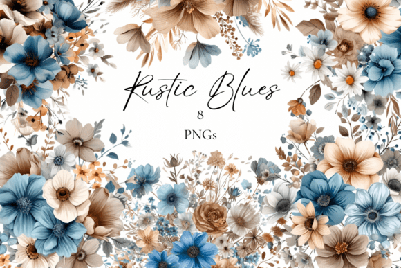Floral Clipart in Blue and Neutrals: A Designer's Moody Toolkit