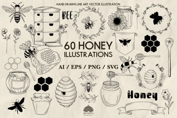 Honey and Bees SVG PNG EPS Bundle: Sweet Design Assets