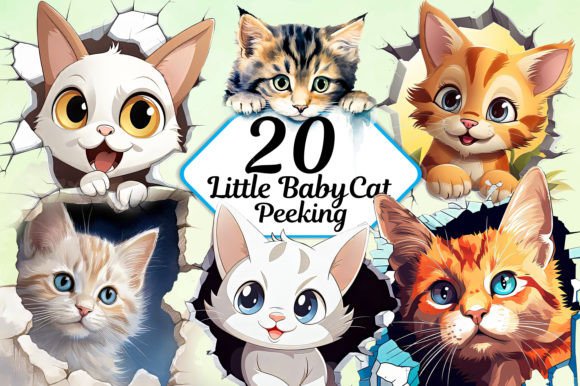Little Baby Cat Peeking Clipart PNG Collection for Crafts