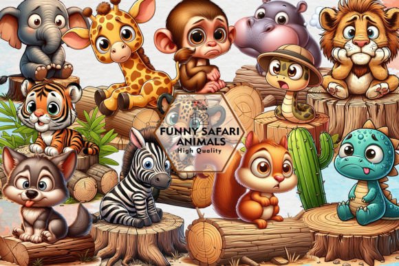 Unleash Your Creative Roar with Funny Safari Animals Sublimation Clipart