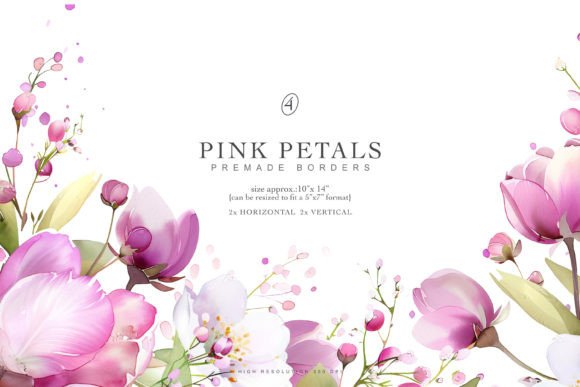 Watercolor Pink Flowers Premade Frames for Your Projects