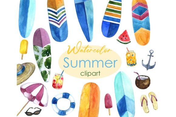 Watercolor Summer Set Clipart: Elevate Your Beach Projects