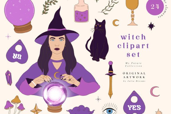 Witch Clipart Set Magic Digital Set: Design Assets for Modern Projects