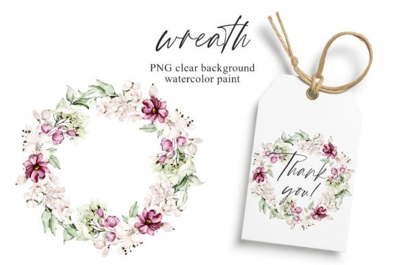 Wreath with Watercolor Leaves, Flowers: A Designer's Go-To Clipart